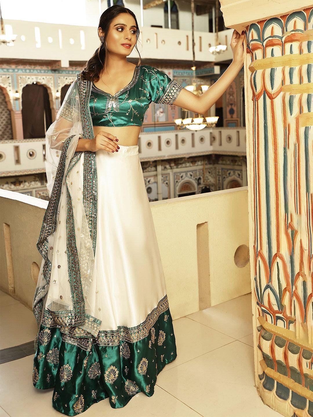 rujave embellished thread work semi-stitched lehenga & unstitched blouse with dupatta