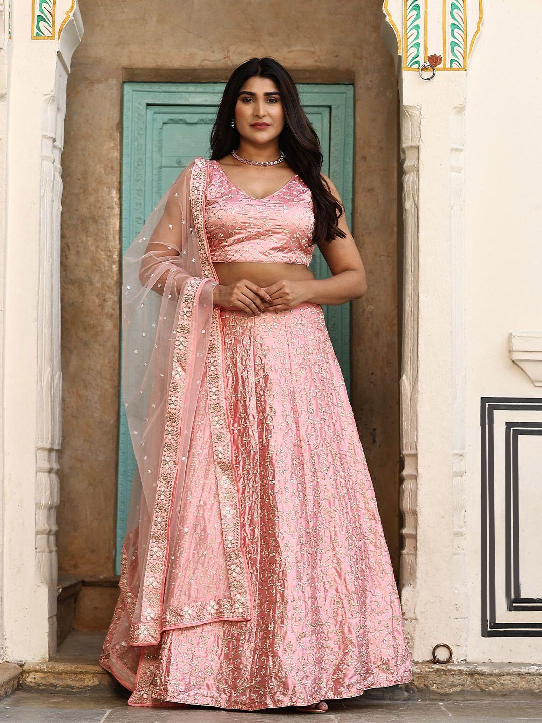 rujave embellished thread work semi-stitched lehenga & unstitched blouse with dupatta