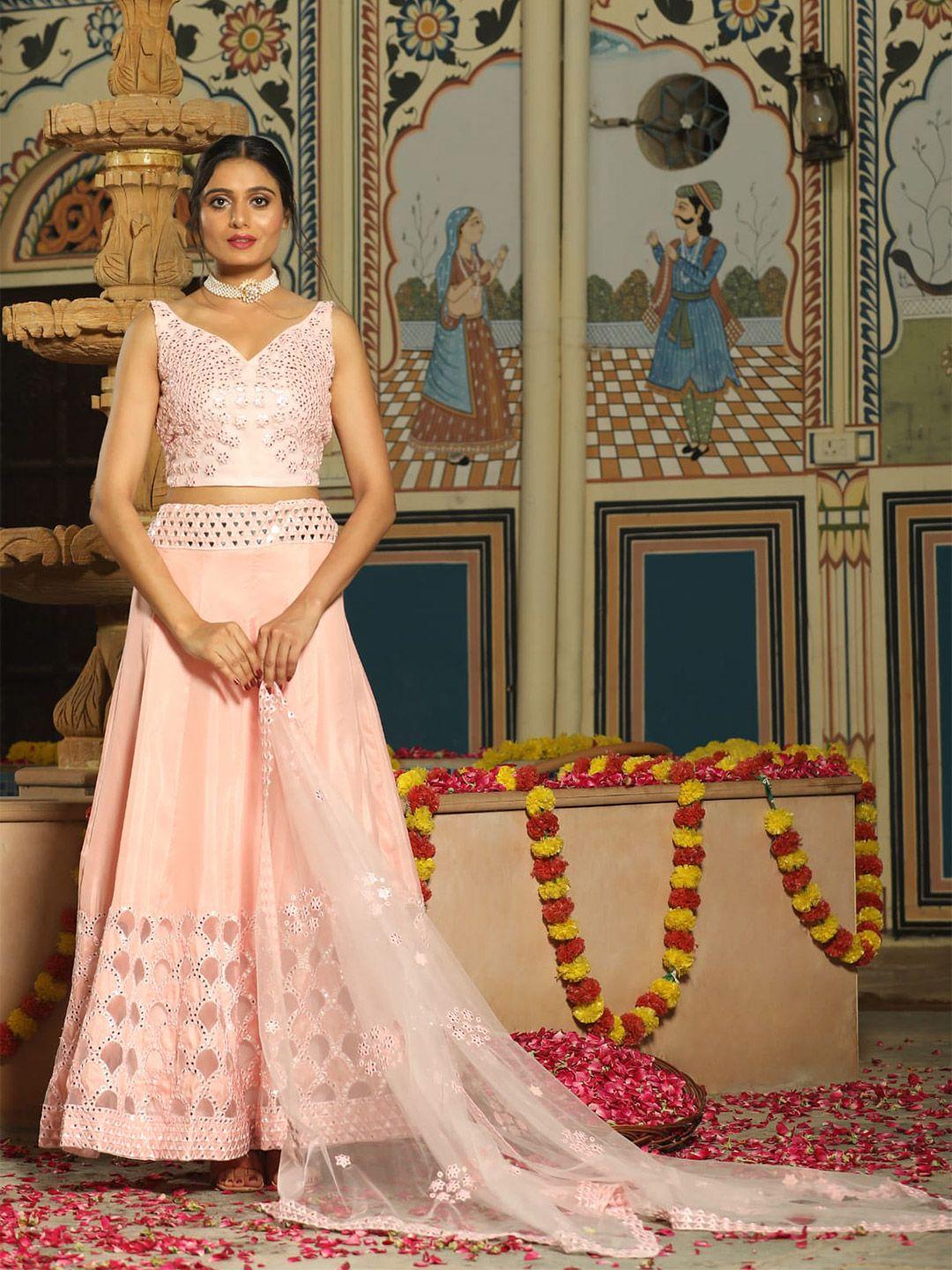 rujave embellished thread work semi-stitched lehenga & unstitched blouse with dupatta