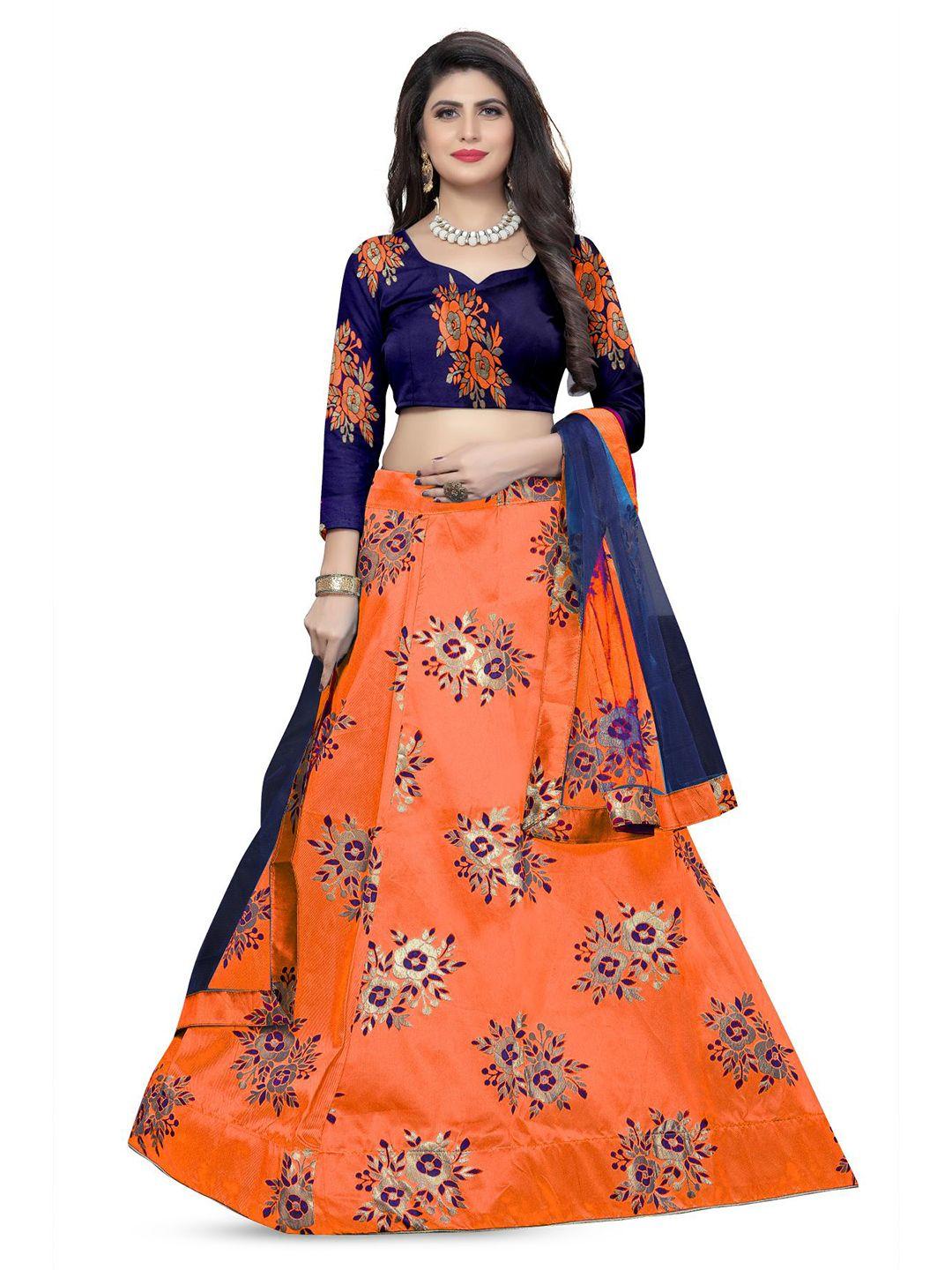 rujave floral printed zari semi-stitched lehenga & unstitched blouse with dupatta