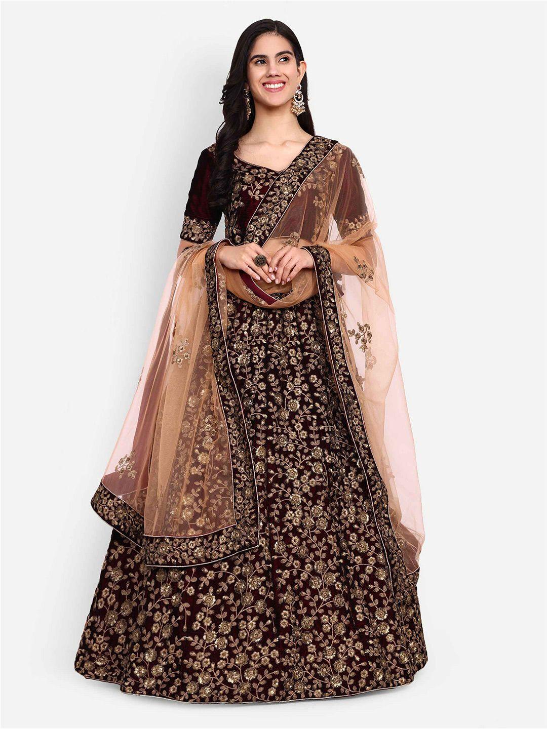 zeel clothing embroidered sequinned kalamkari semi-stitched lehenga & unstitched blouse with dupatta