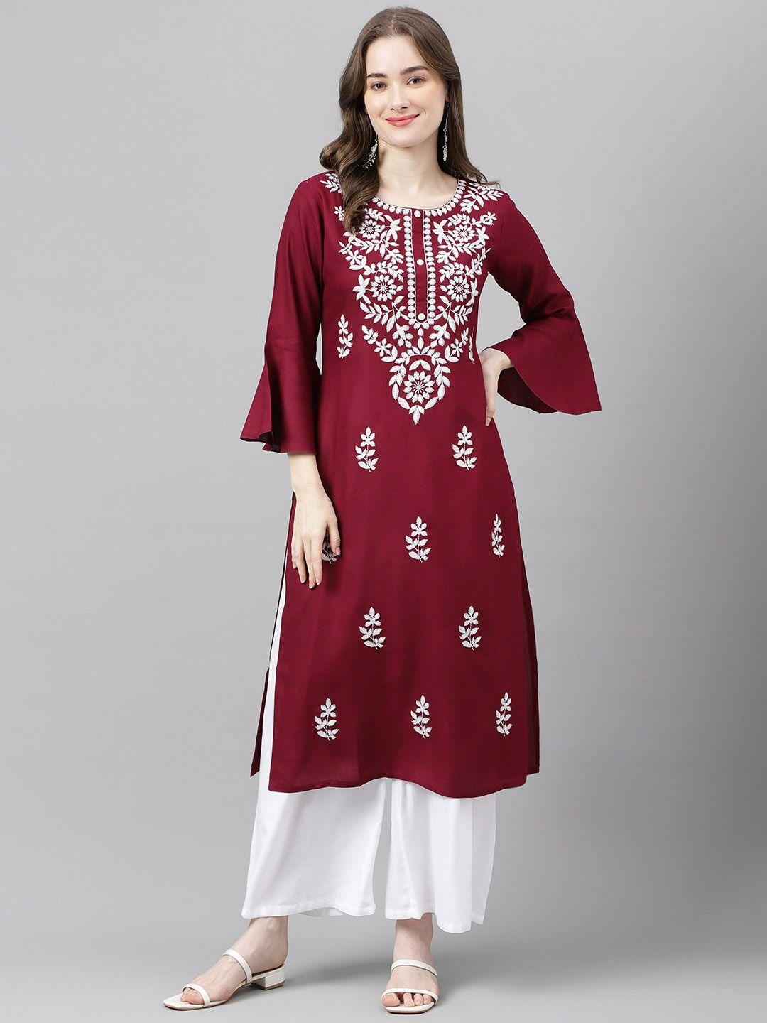 anandita women geometric embroidered keyhole neck flared sleeves gotta patti kurta