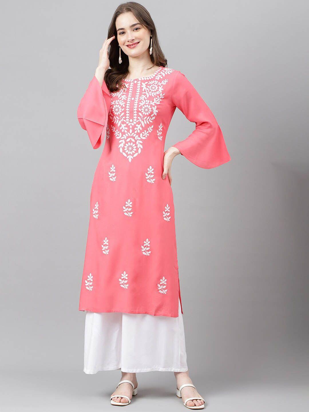 anandita women geometric embroidered flared sleeves chikankari kurta