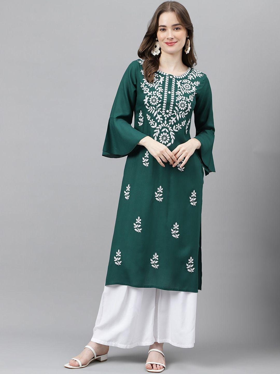 anandita women embroidered flared sleeves thread work kurta