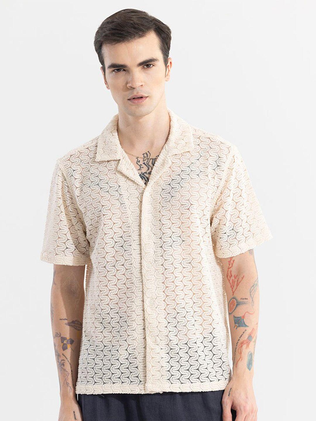 snitch men classic boxy opaque printed casual shirt