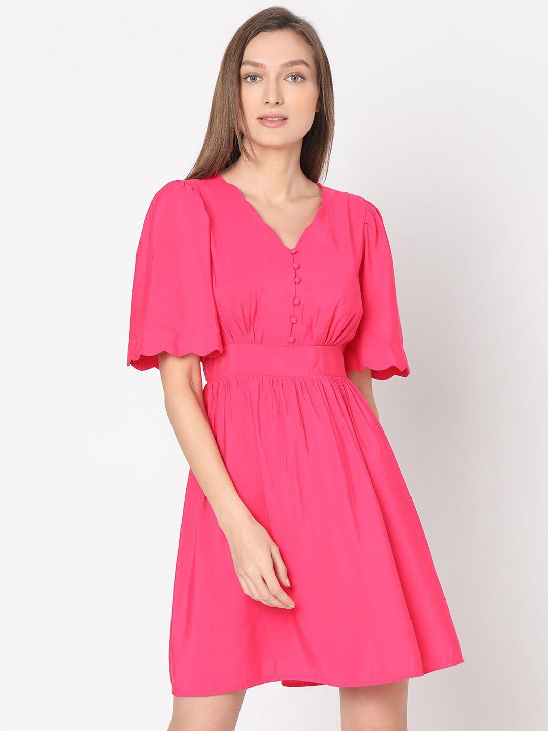 vero moda flared sleeves smocked fit & flare dress