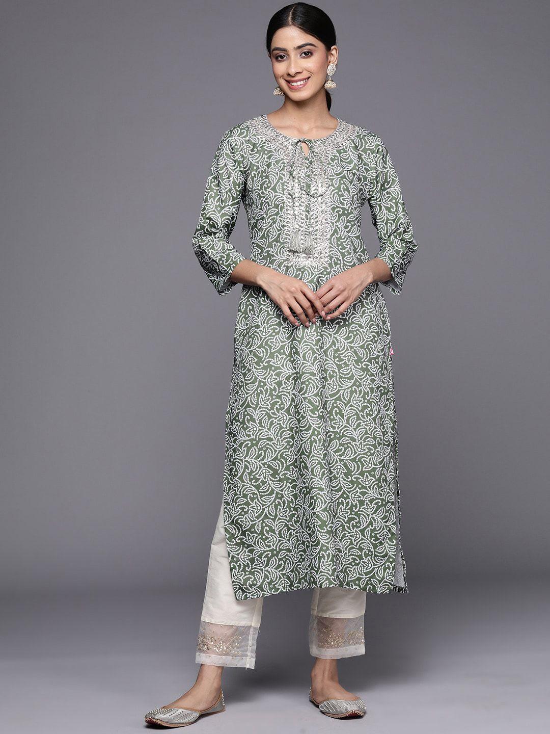 kalini women ethnic motifs printed keyhole neck thread work kurta