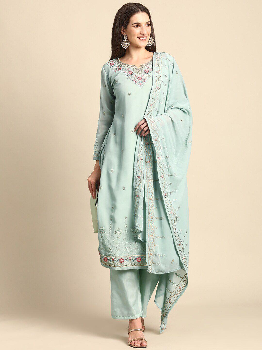 kalini floral embroidered silk georgette kurta with trousers & dupatta