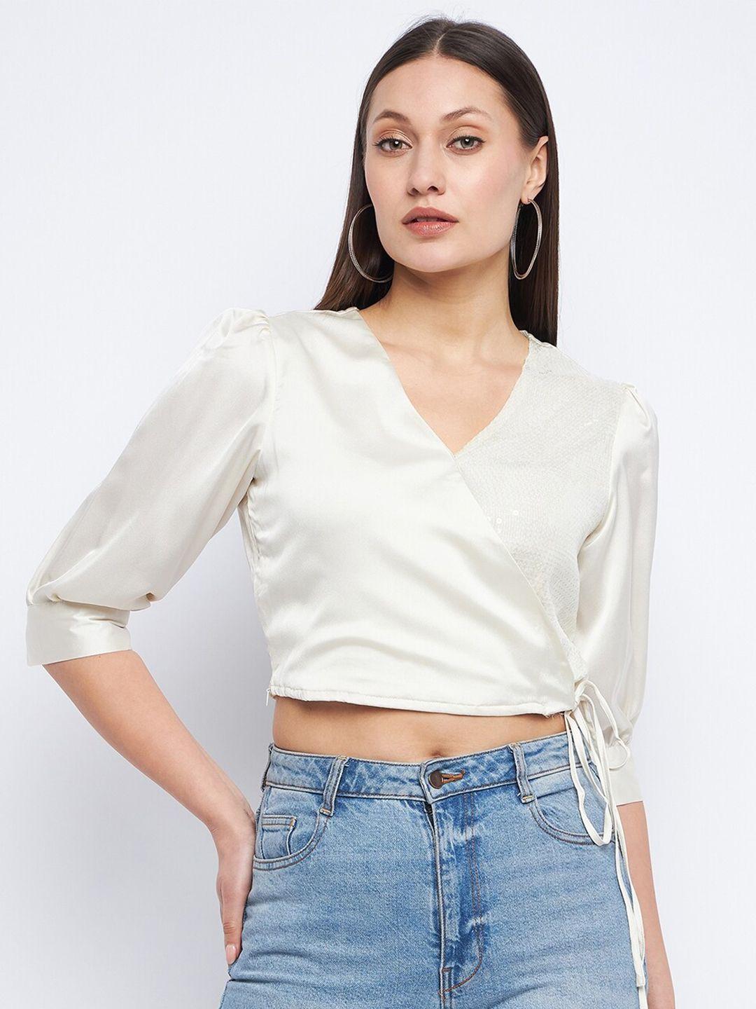 madame puff sleeve wrap crop top