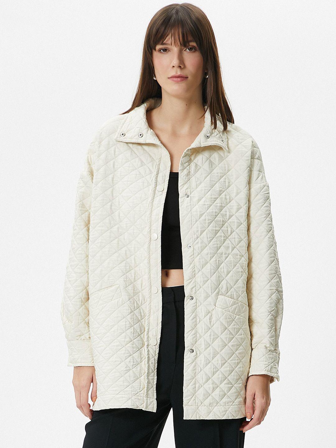 koton spread collar longline quilted jacket