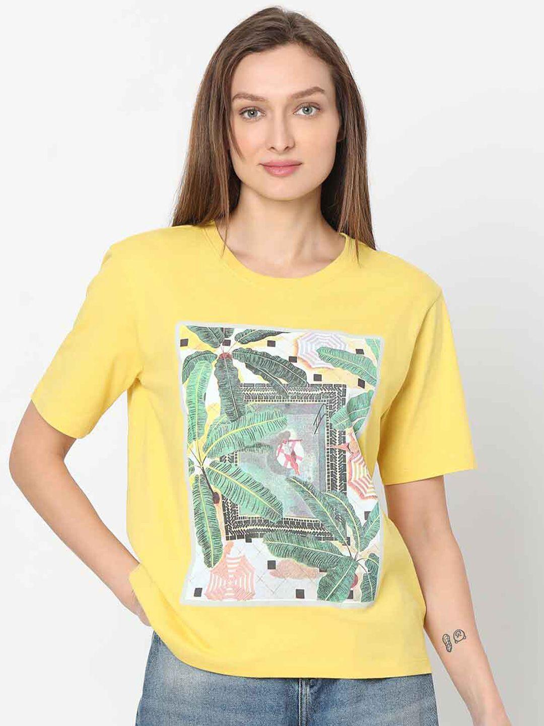 vero moda graphic printed round neck pure cotton t-shirt