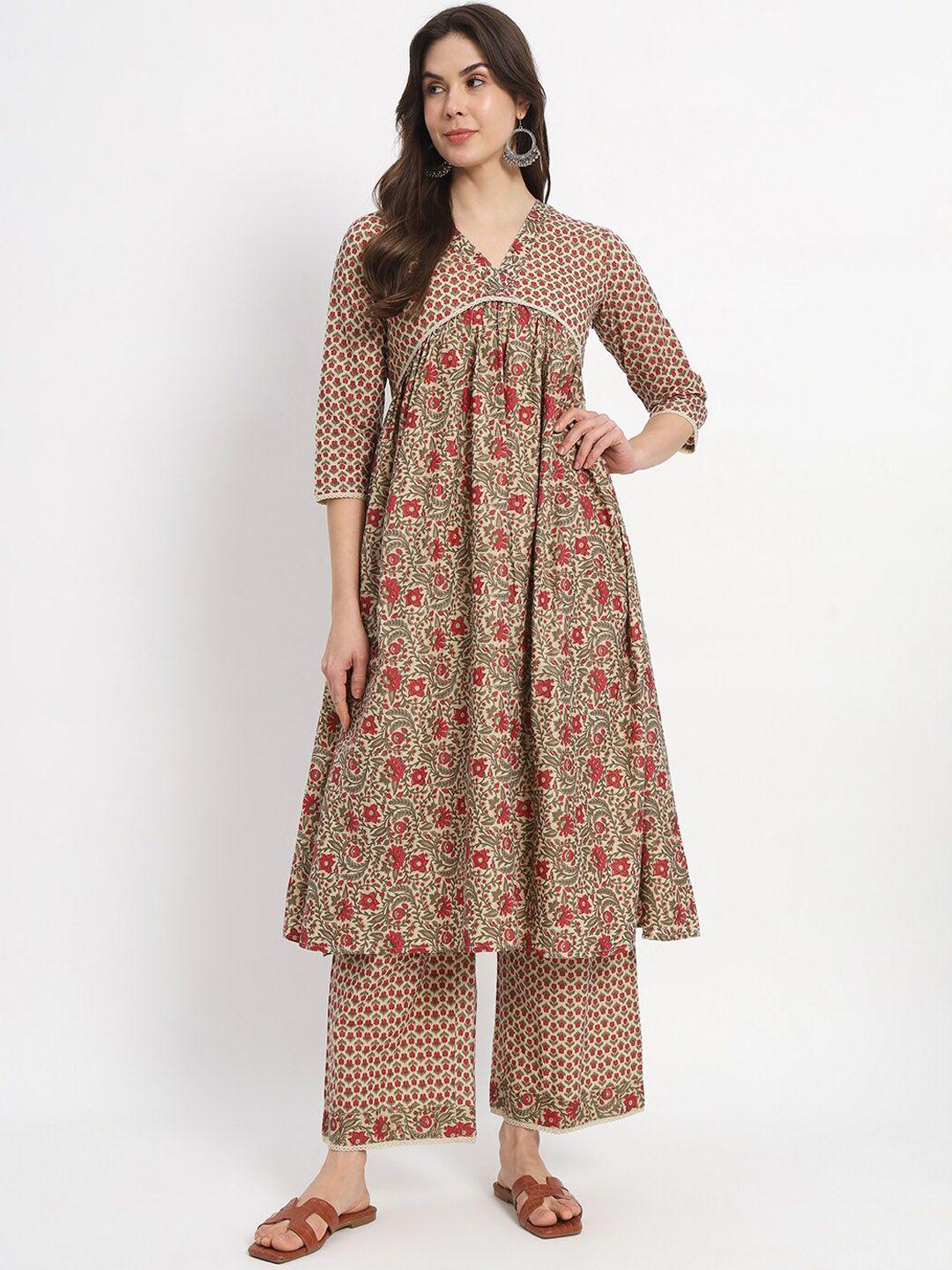 salwat women floral printed empire gotta patti kurta with palazzos