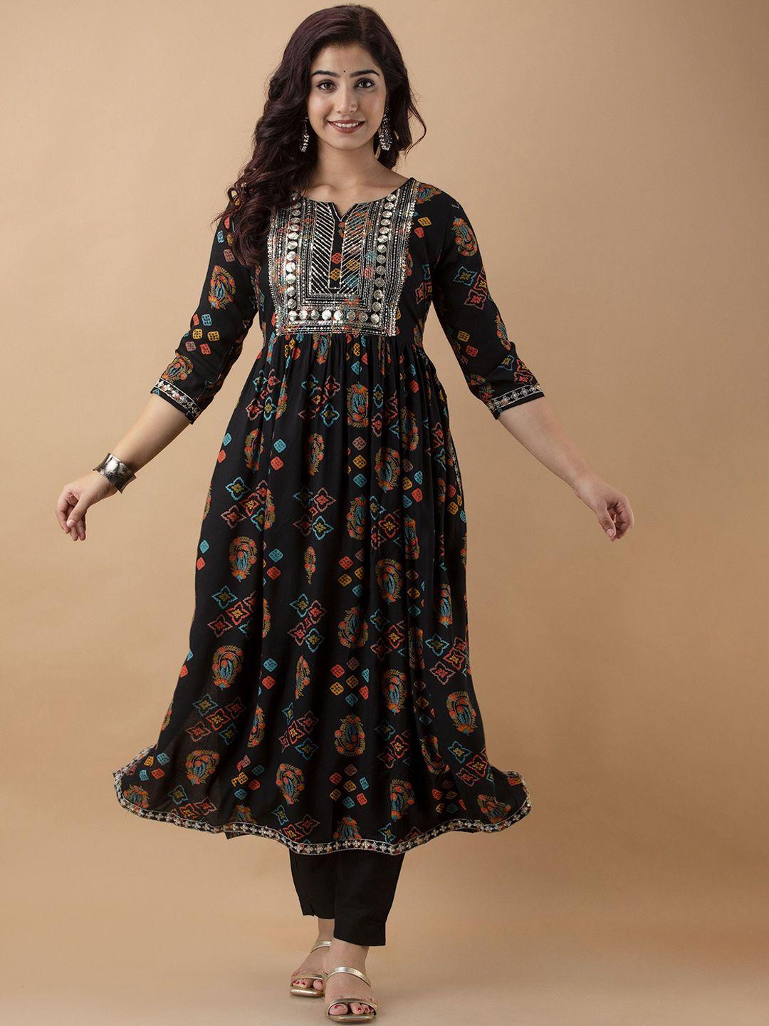 kalini women ethnic motifs embroidered empire sequinned kurta with trousers & with dupatta