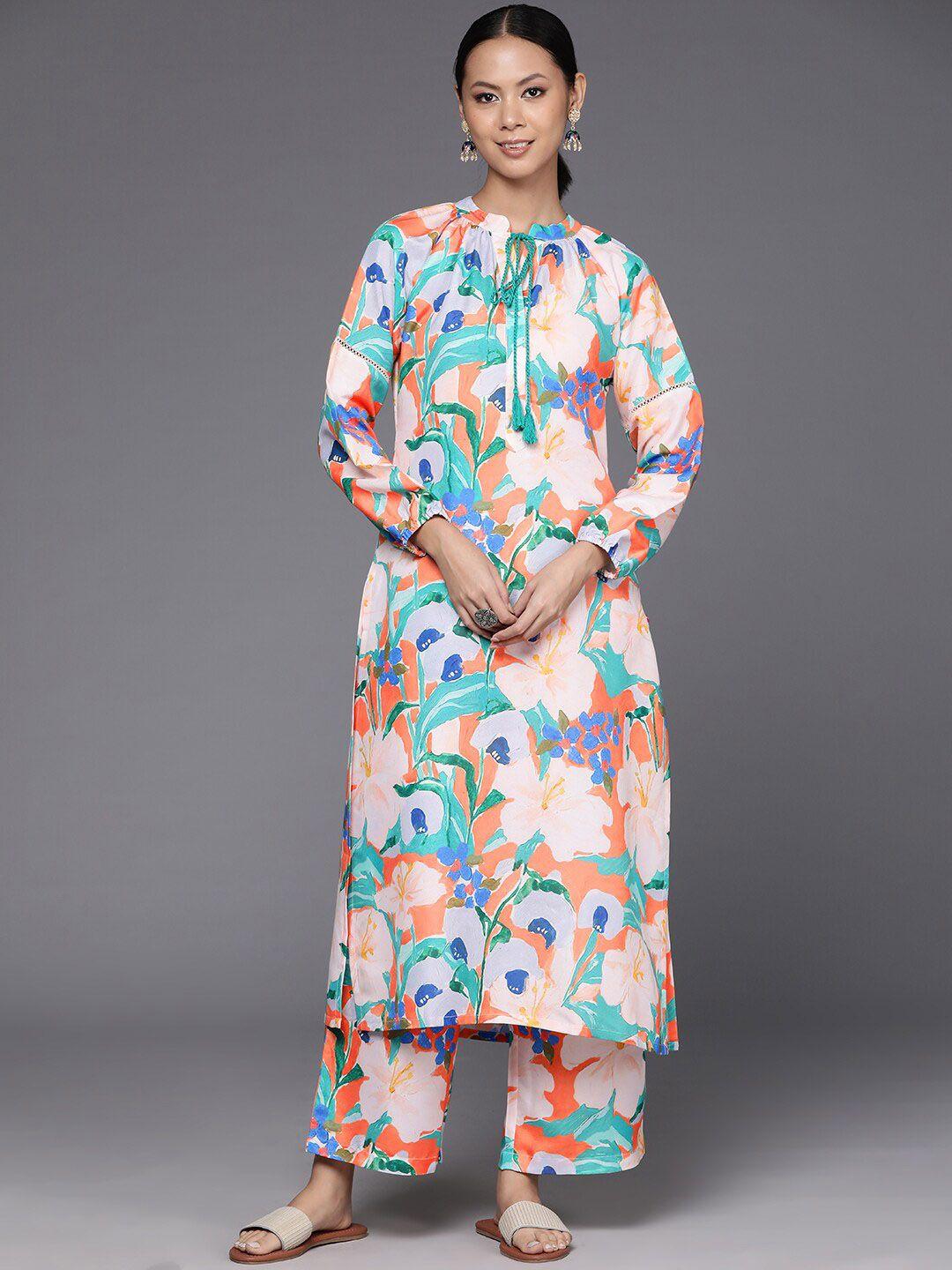 kalini women floral printed regular kurta with palazzos