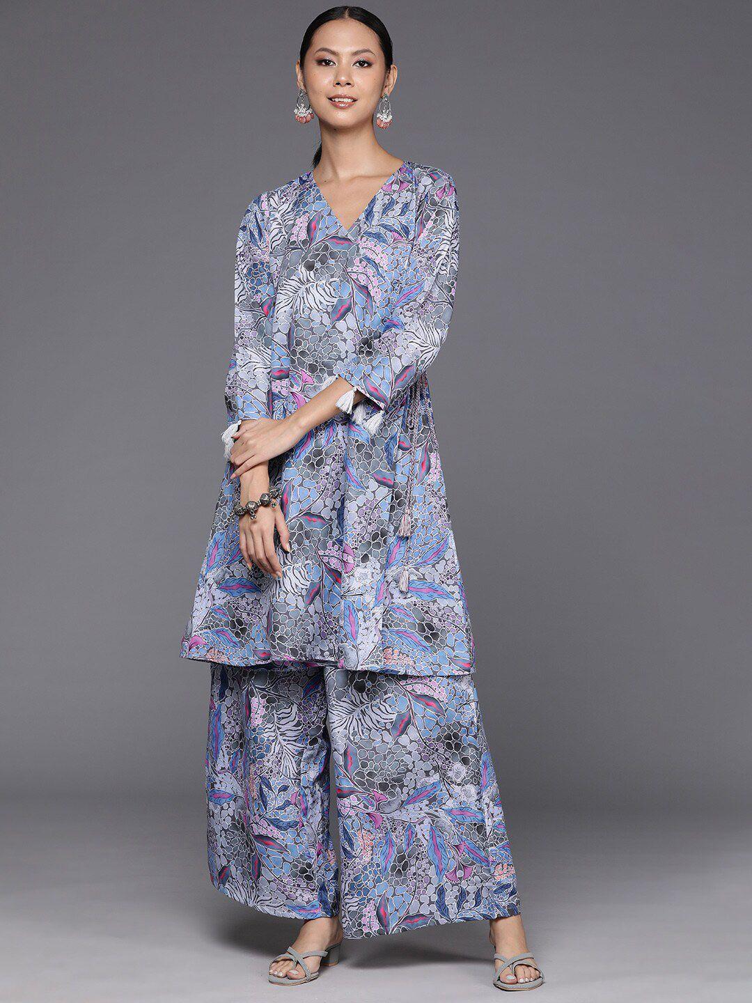 kalini women floral printed angrakha kurta with trousers