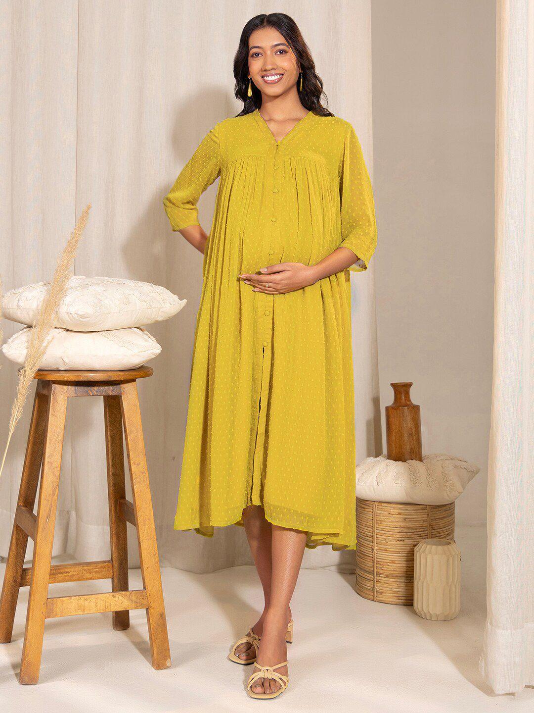 janasya georgette maternity a-line midi dress