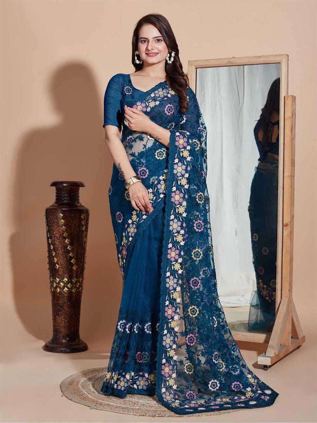 vairagee floral embroidered net saree