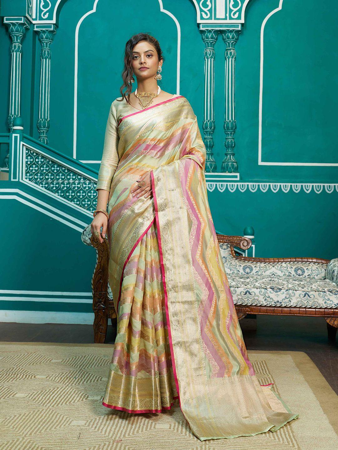 swornof geometric woven design zari organza saree