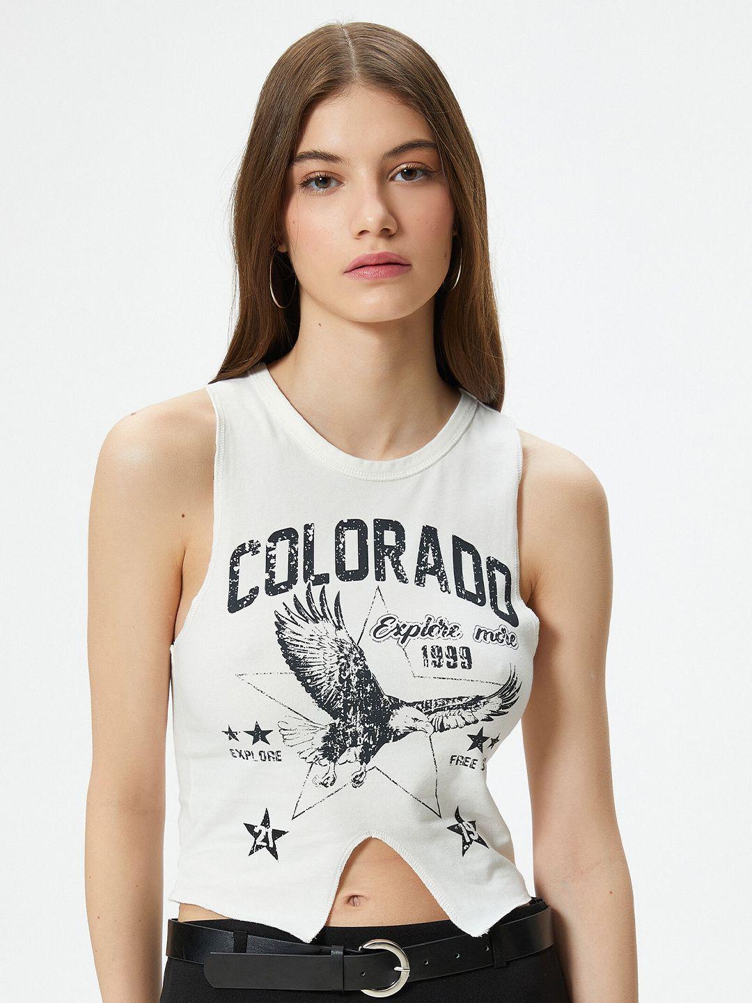 koton typography printed cotton tank crop top