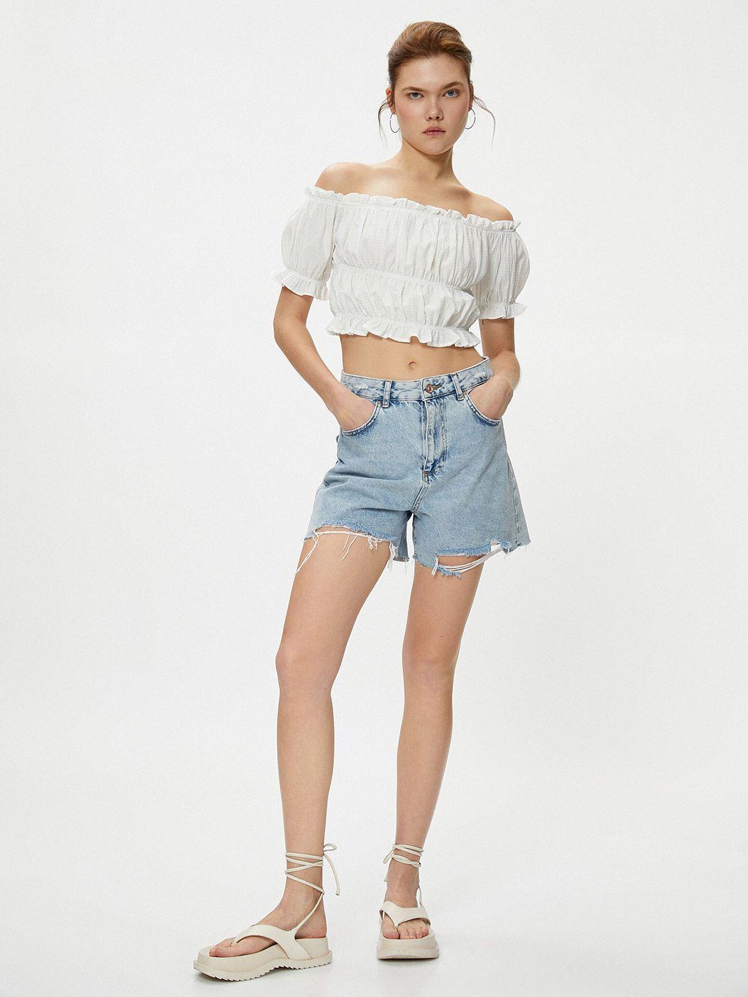 koton off-shoulder puff sleeves bardot crop top