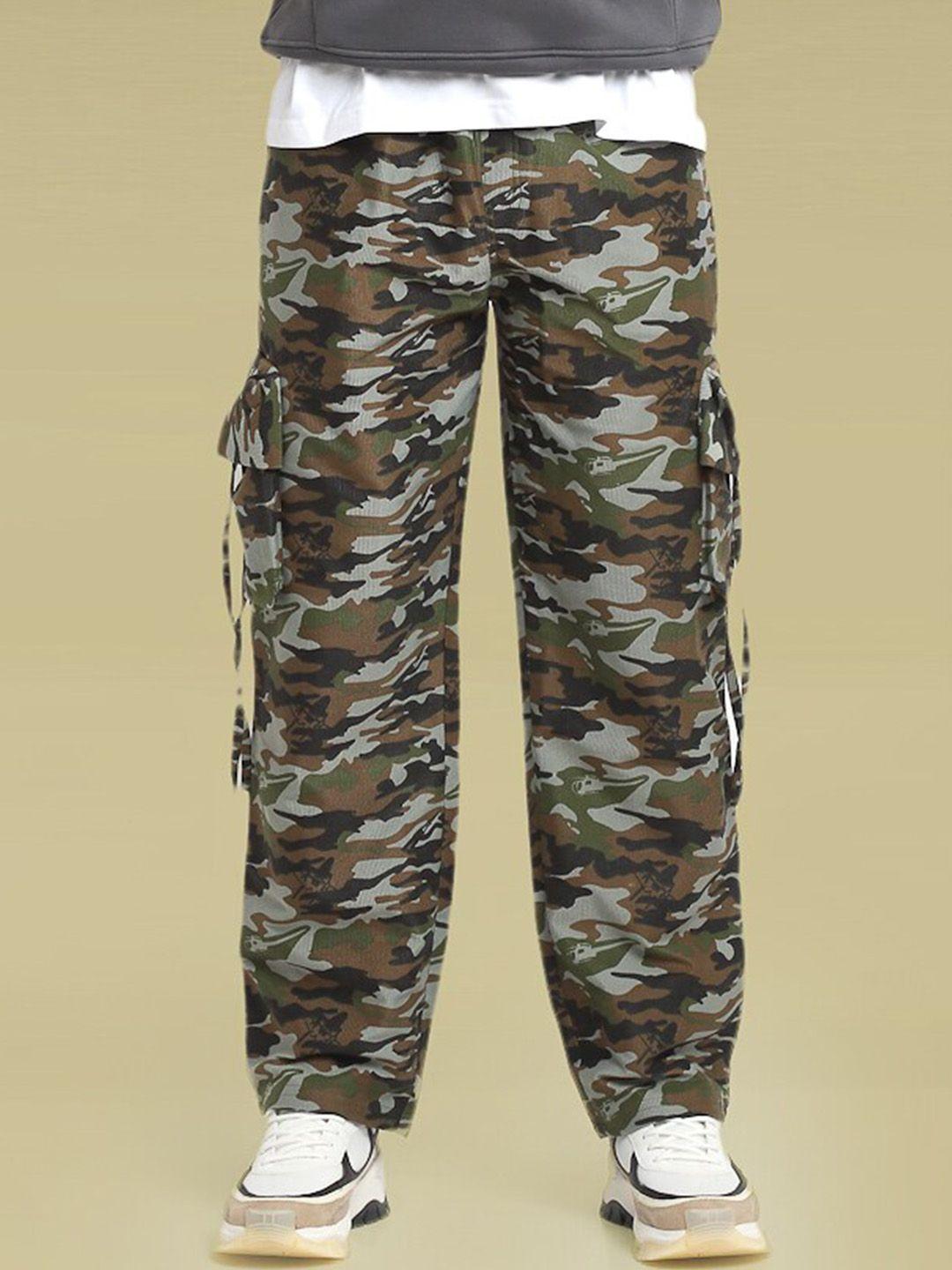 everdion men camouflage printed relaxed straight leg easy wash cargos trousers