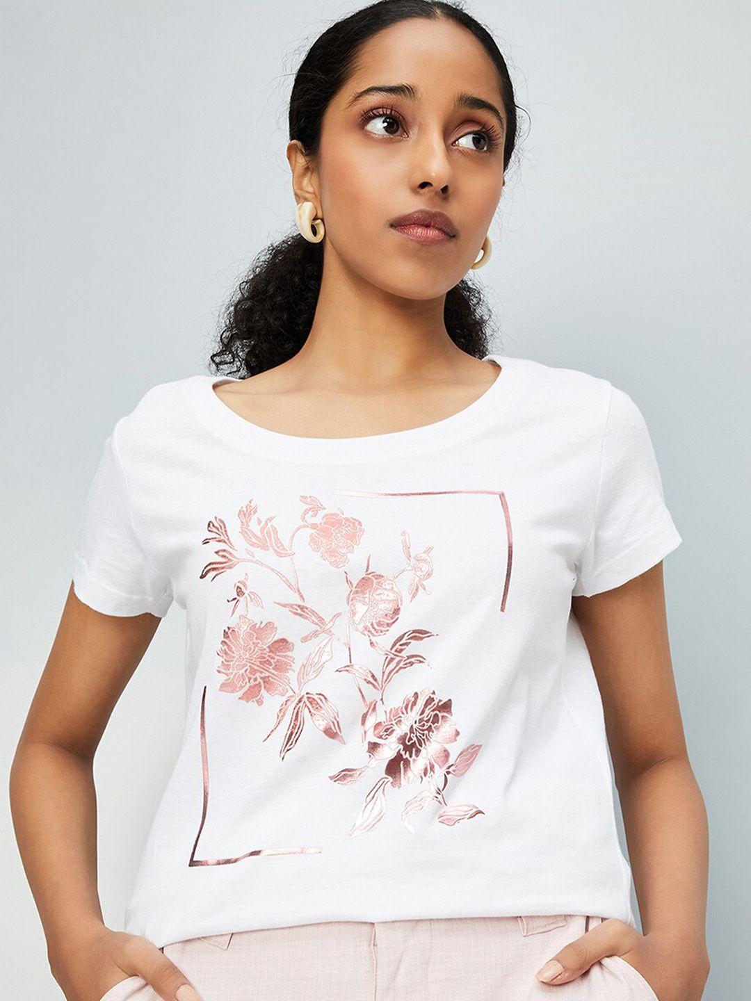 max women floral printed raw edge t-shirt