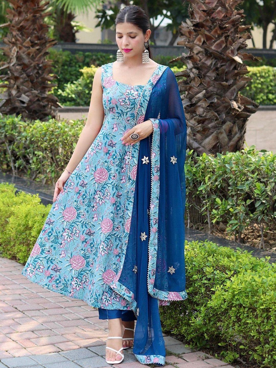 kalini women floral printed regular kurta with trousers & with dupatta