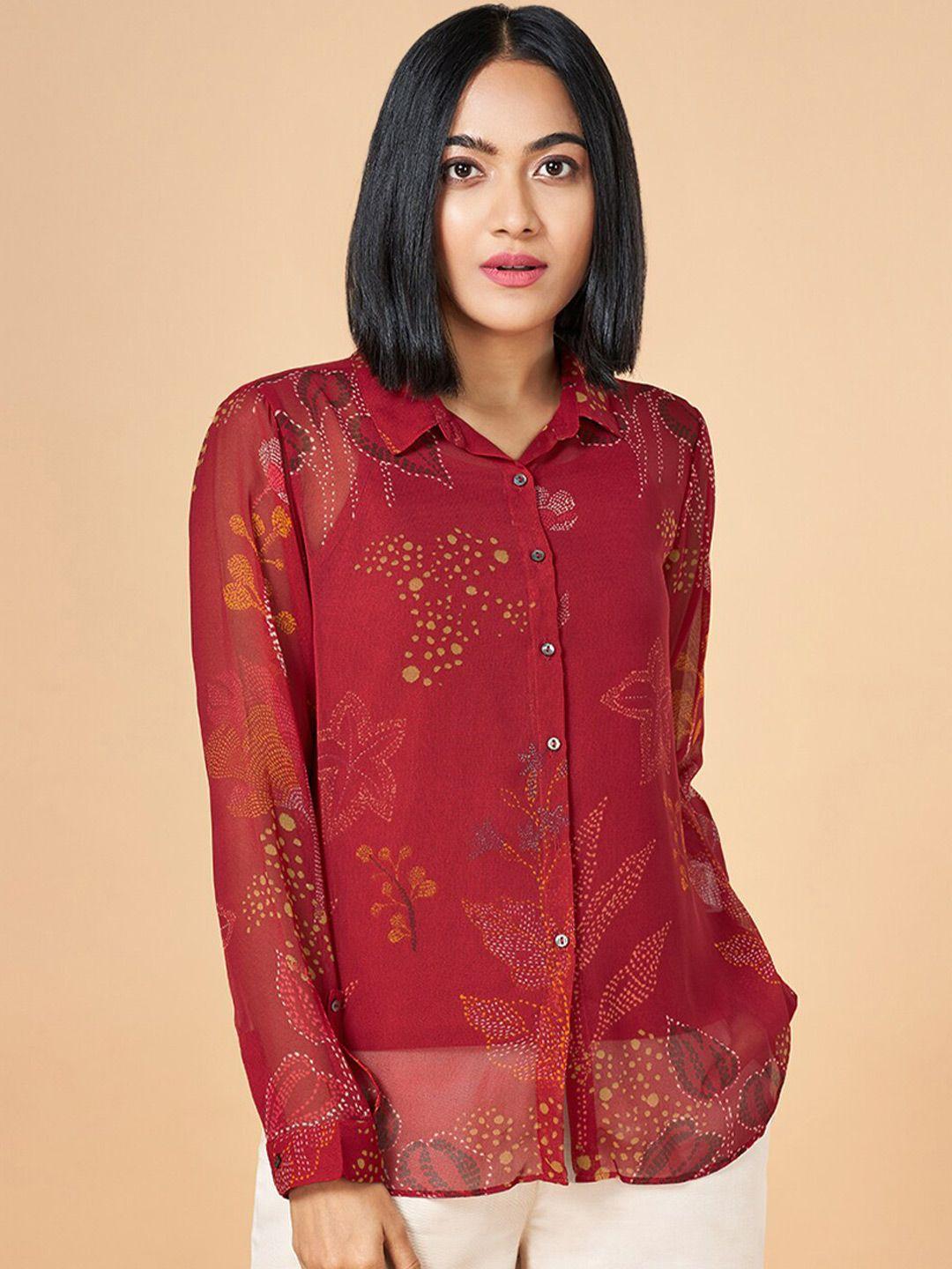 marigold lane floral print shirt style top