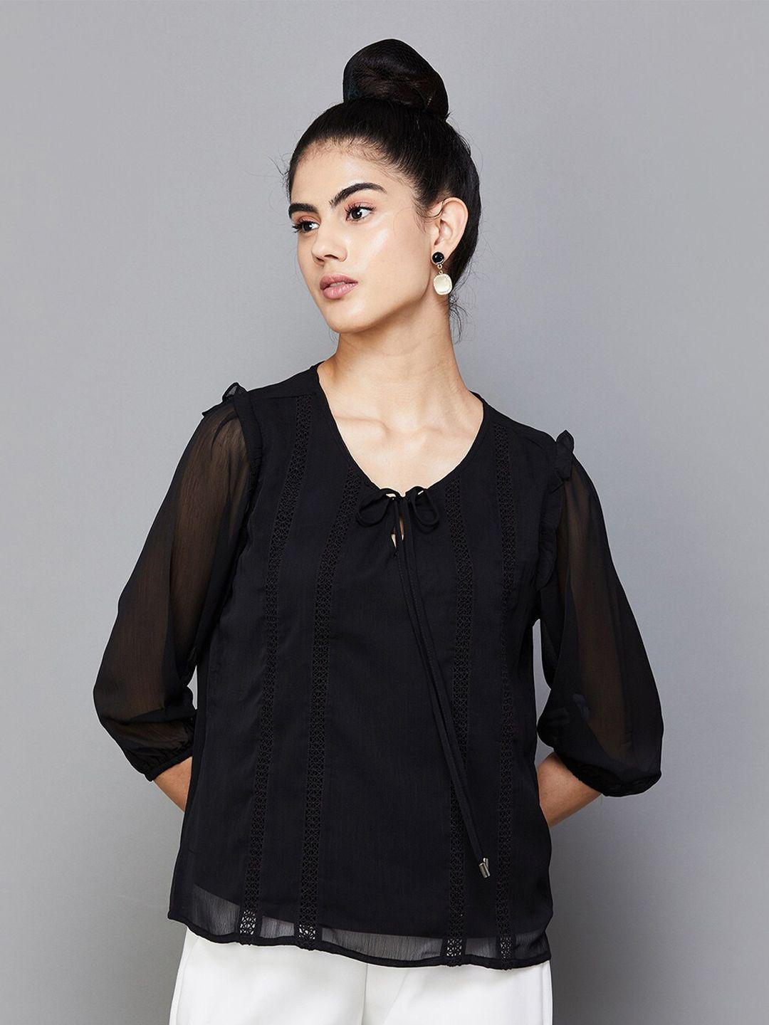 code by lifestyle tie-up neck puff sleeve top