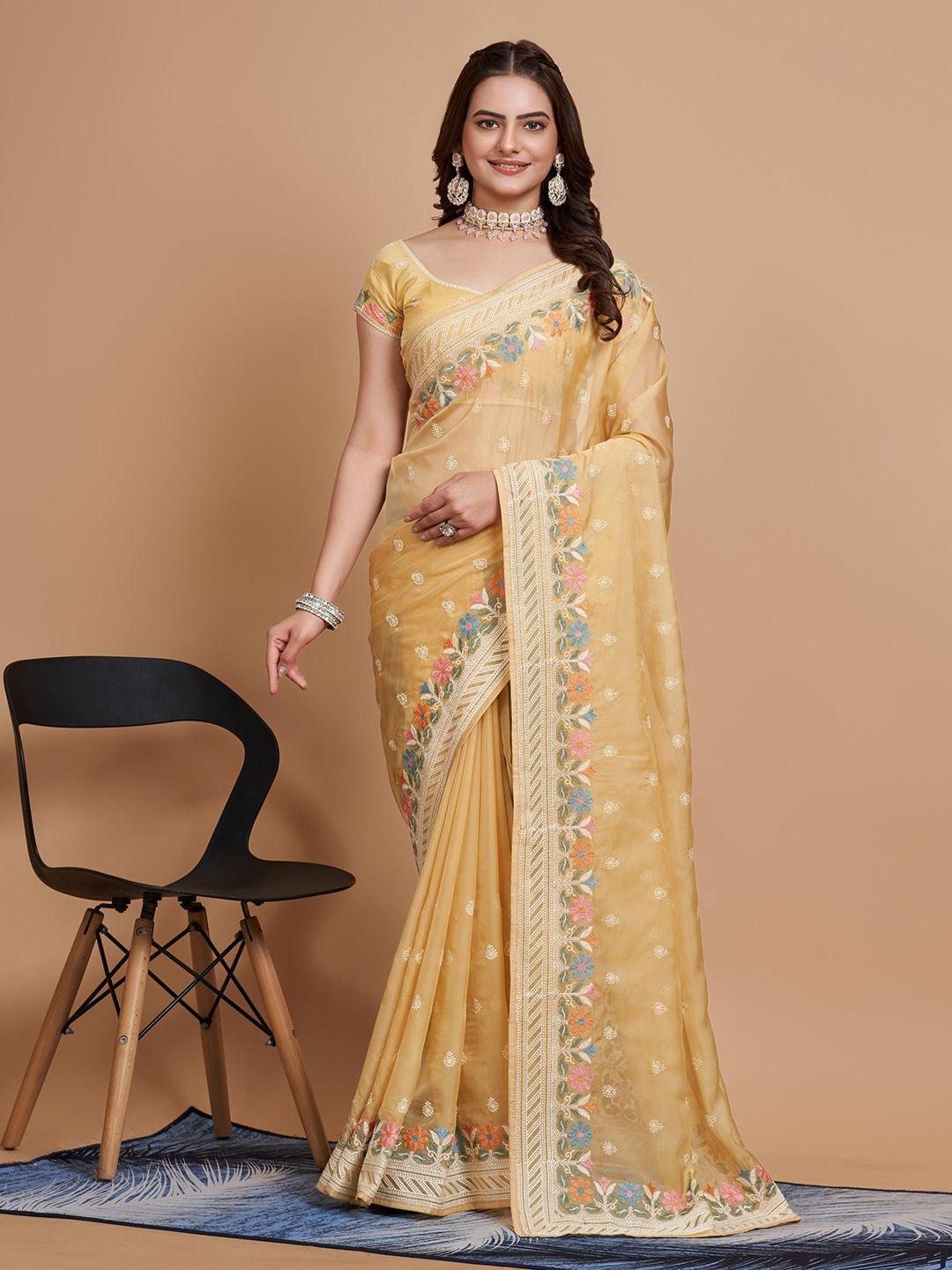 here&now floral embroidered organza saree