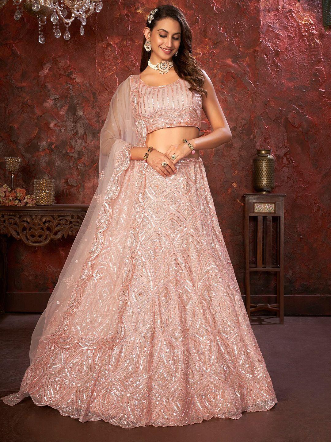 odette embellished sequinned semi-stitched lehenga & unstitched blouse with dupatta