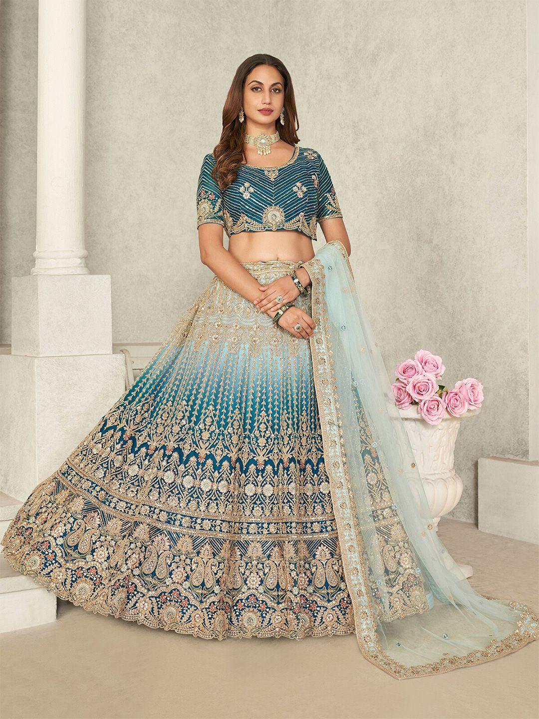 odette embroidered thread work semi-stitched lehenga & unstitched blouse with dupatta