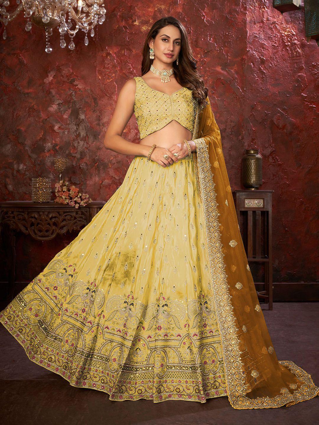 odette embellished sequinned semi-stitched lehenga & unstitched blouse with dupatta