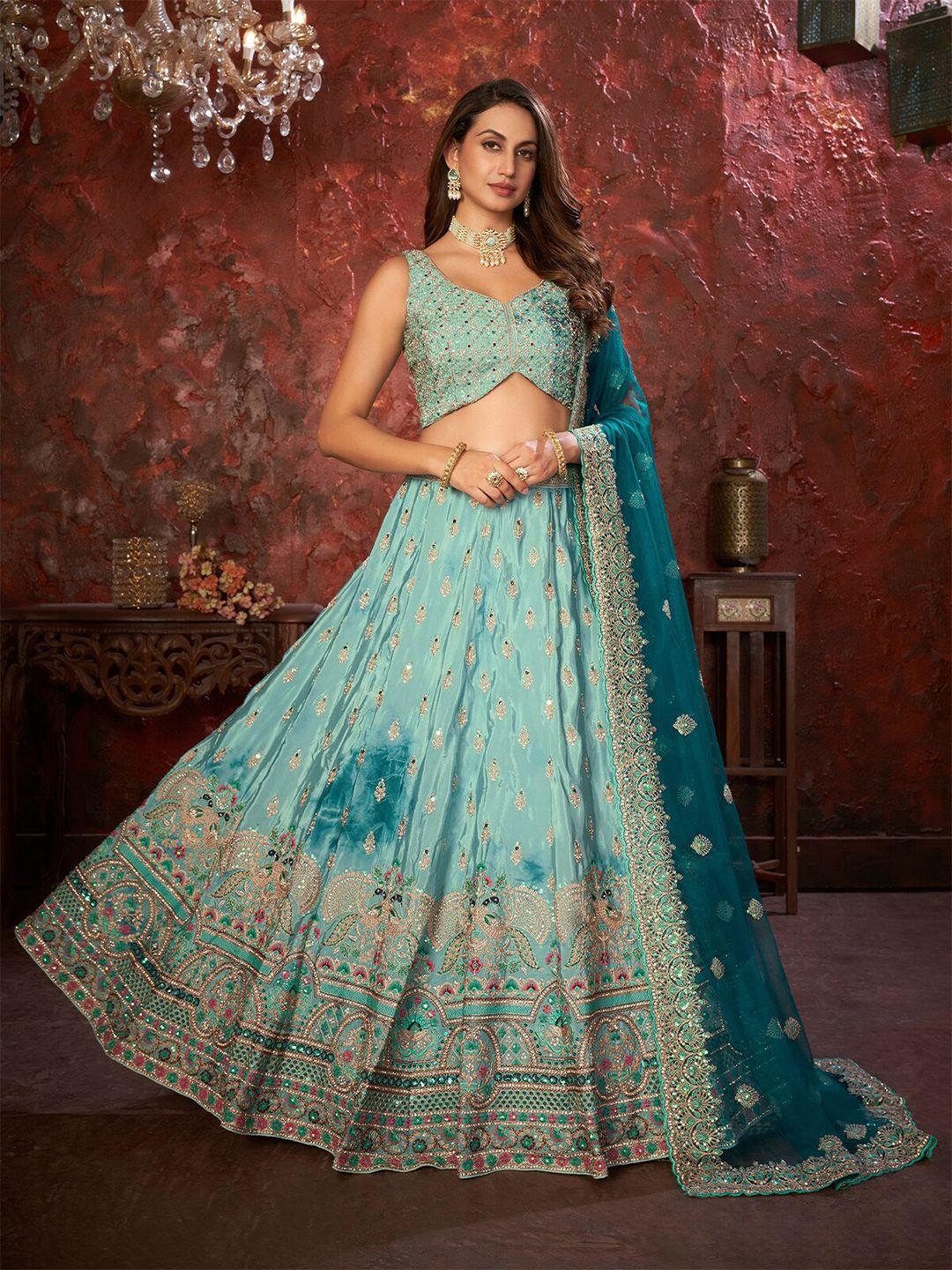 odette embellished sequinned semi-stitched lehenga & unstitched blouse with dupatta