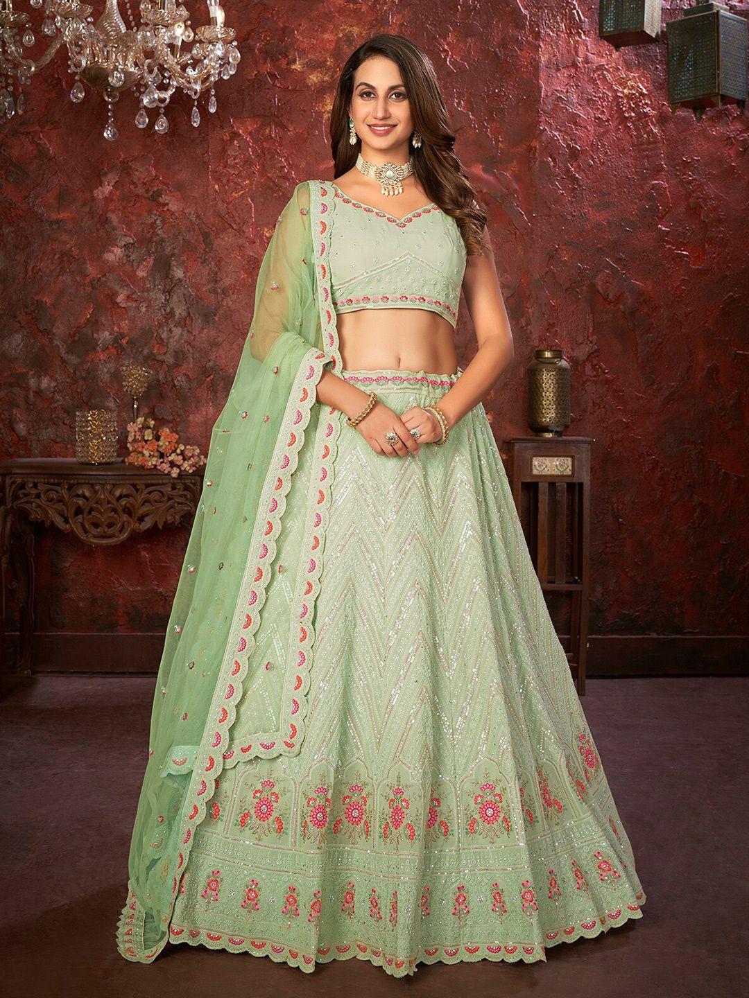 odette embellished sequinned semi-stitched lehenga & unstitched blouse with dupatta