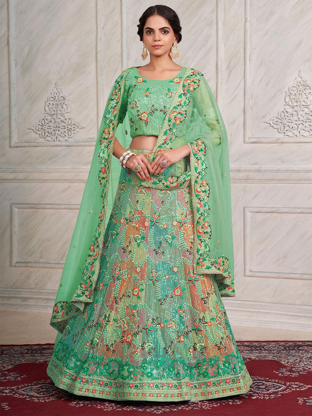 odette floral embroidered semi-stitched lehenga & unstitched blouse with dupatta