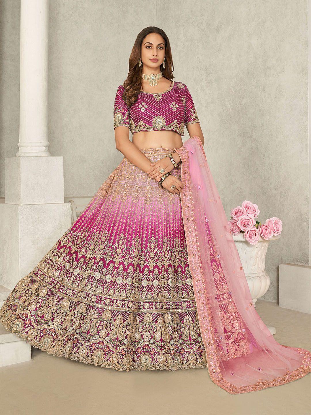 odette embellished sequinned net semi-stitched lehenga & unstitched blouse with dupatta