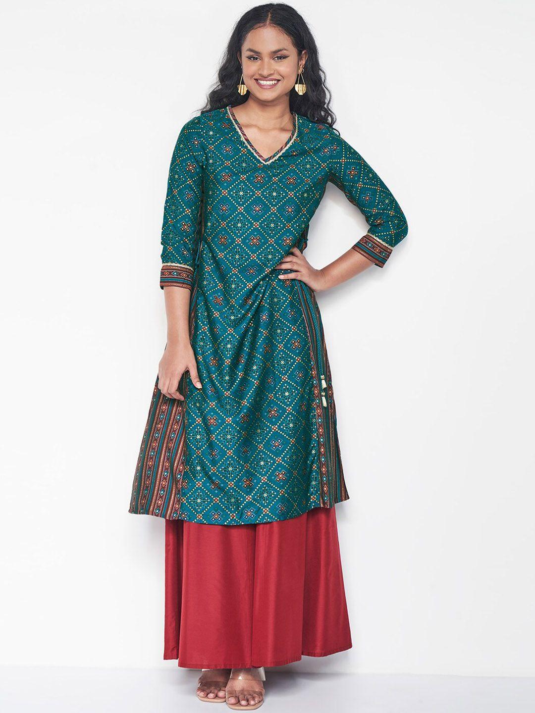 global desi women geometric printed anarkali kurta