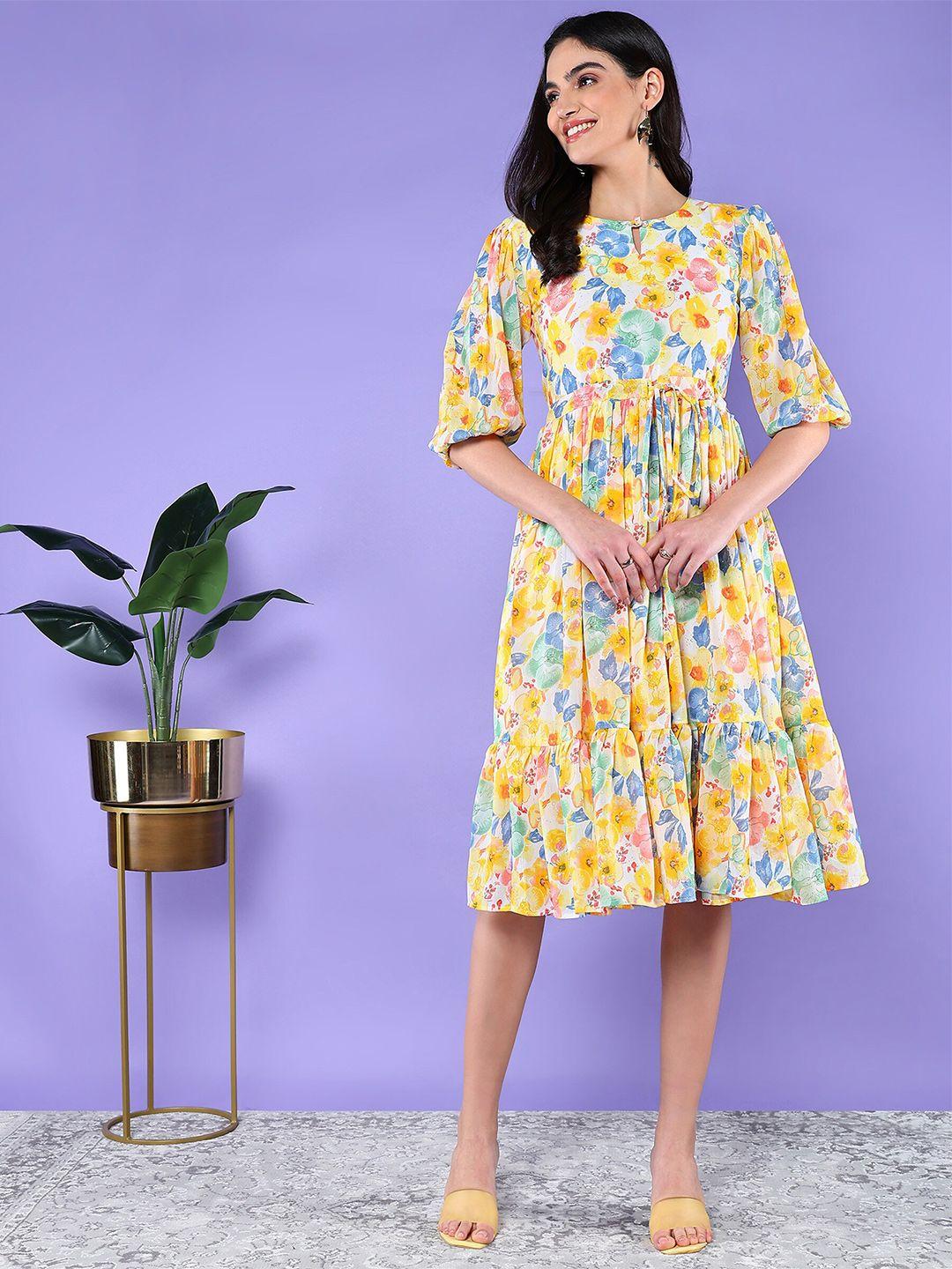 baesd floral print chiffon fit & flare dress