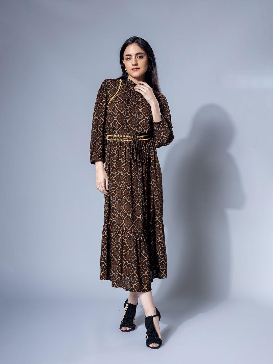 h&m ajrakh print a-line midi dress