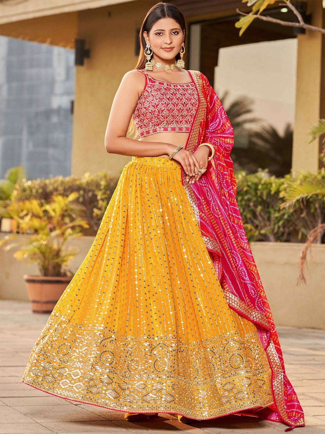 fabpixel ethnic motifs embroidered sequinned semi-stitched lehenga & blouse with dupatta