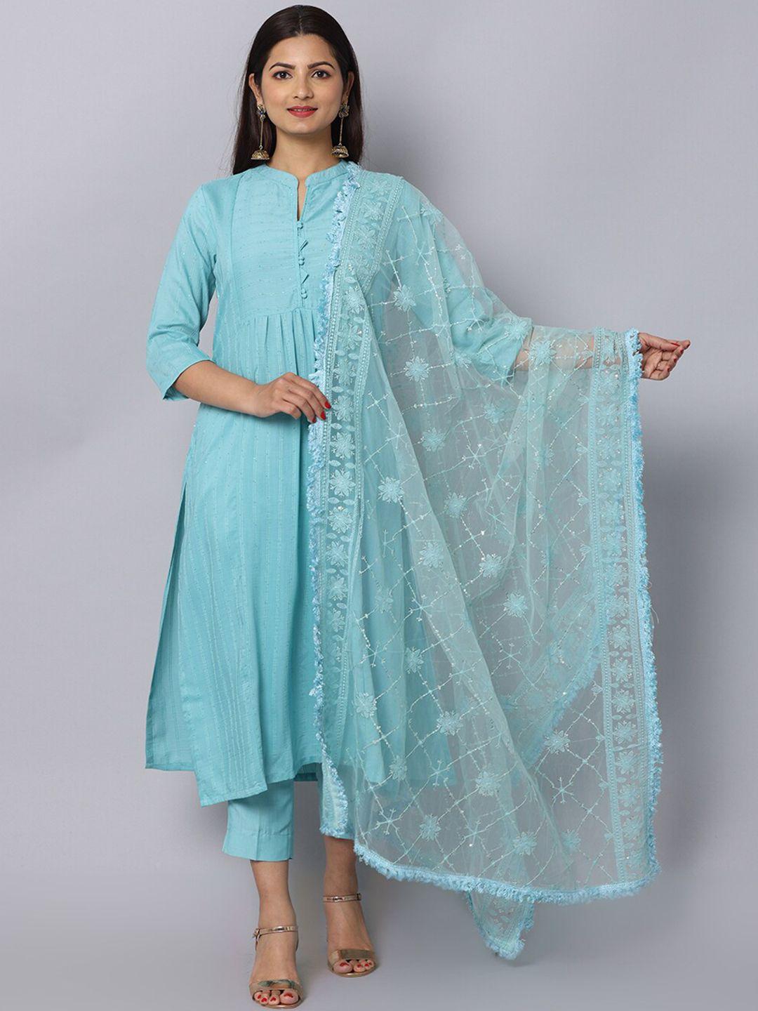 alena women striped pleated chanderi silk kurta with trousers & with dupatta