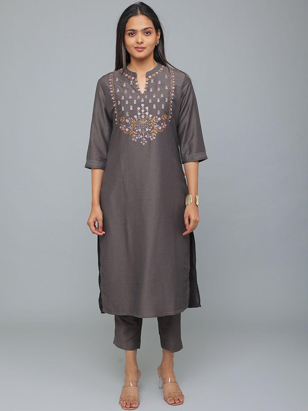 alena women ethnic motifs embroidered regular thread work chanderi silk kurta with trousers & with dupatta