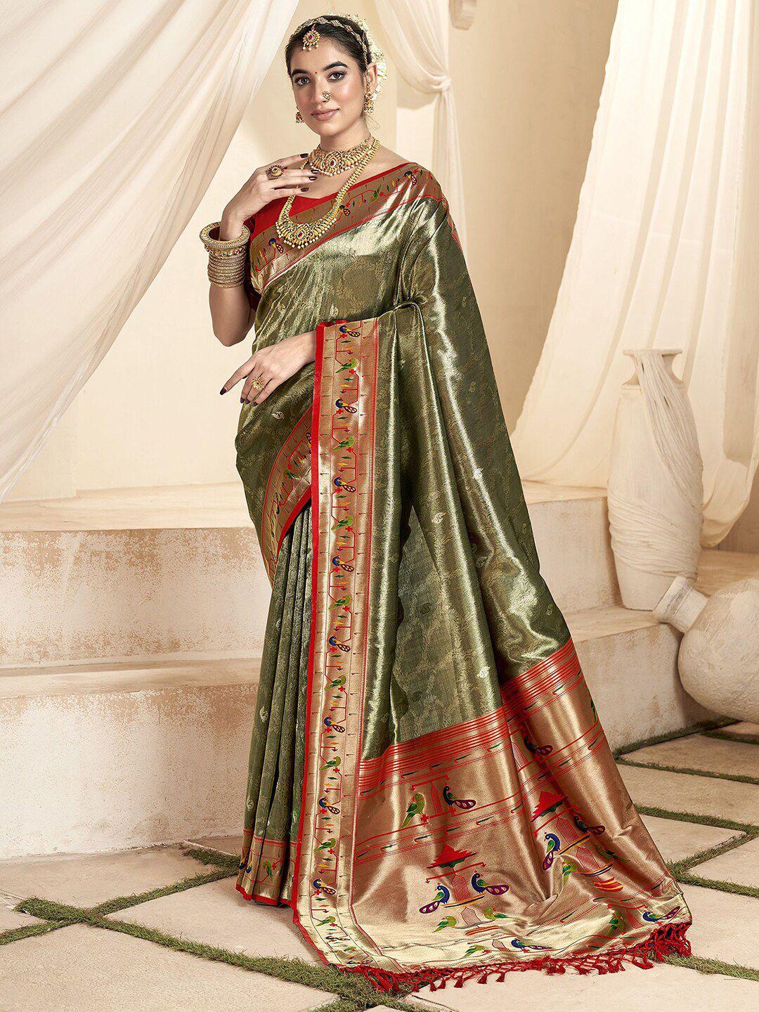 mitera woven design zari tissue heavy work paithani saree