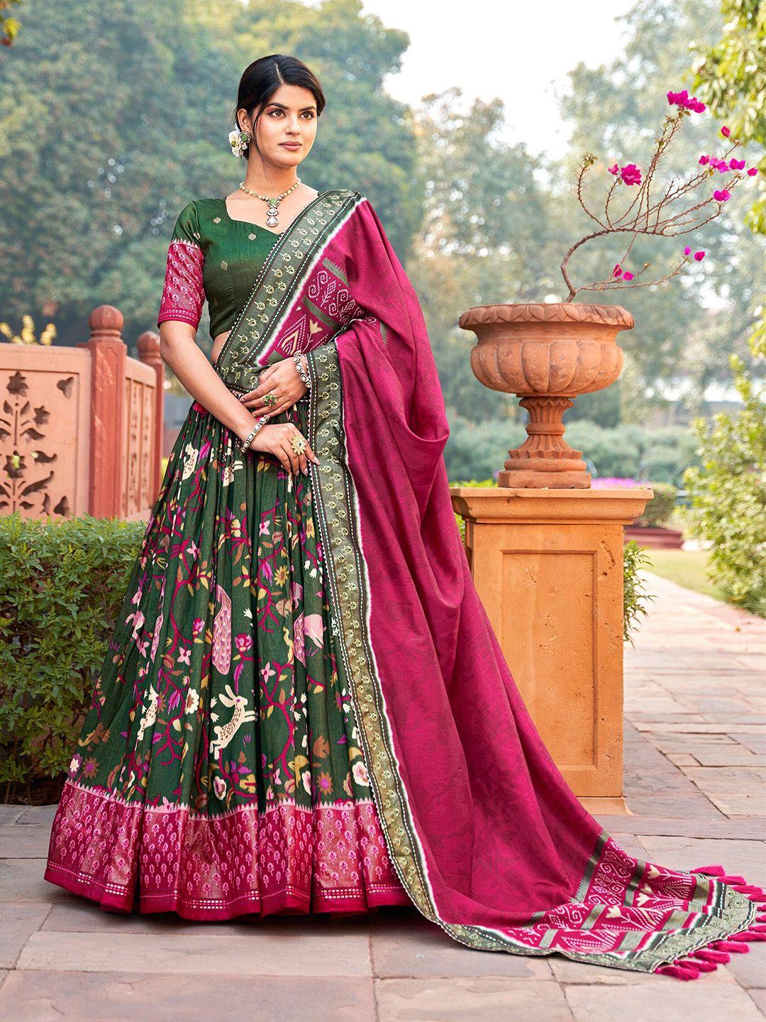 looknbook art printed semi-stitched lehenga & unstitched blouse with dupatta