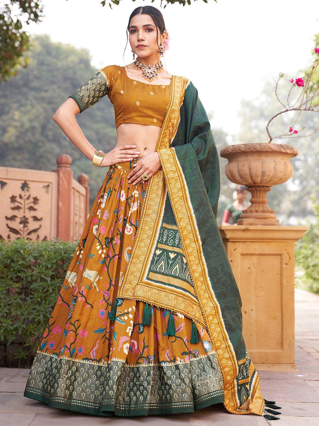 looknbook art printed semi-stitched lehenga & unstitched blouse with dupatta