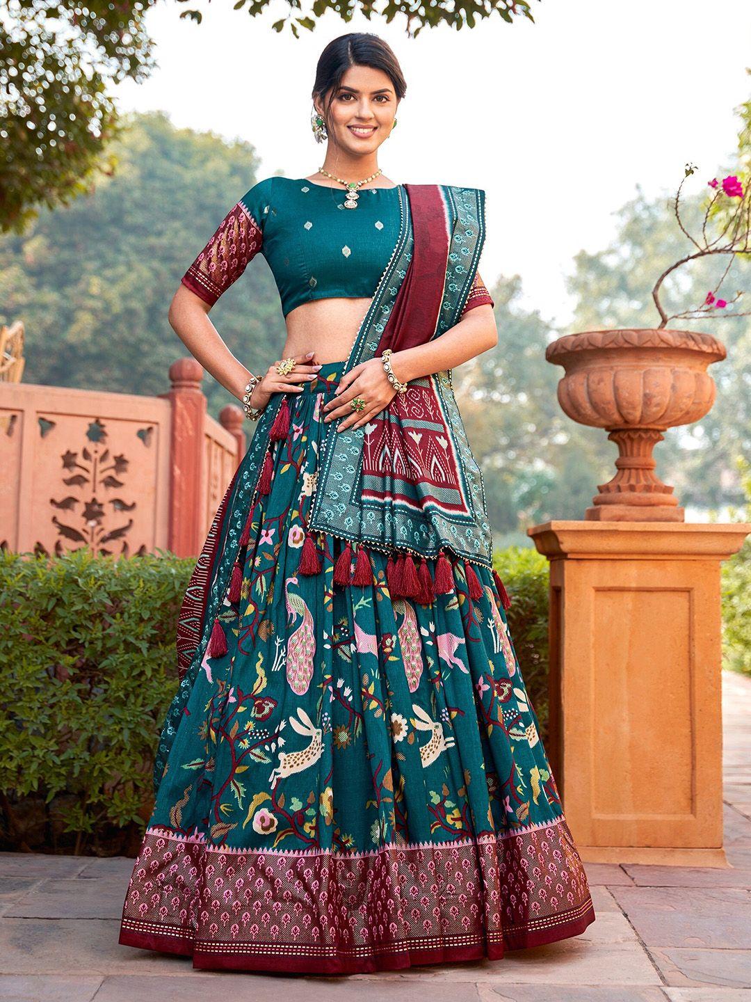 looknbook art printed semi-stitched lehenga & unstitched blouse with dupatta