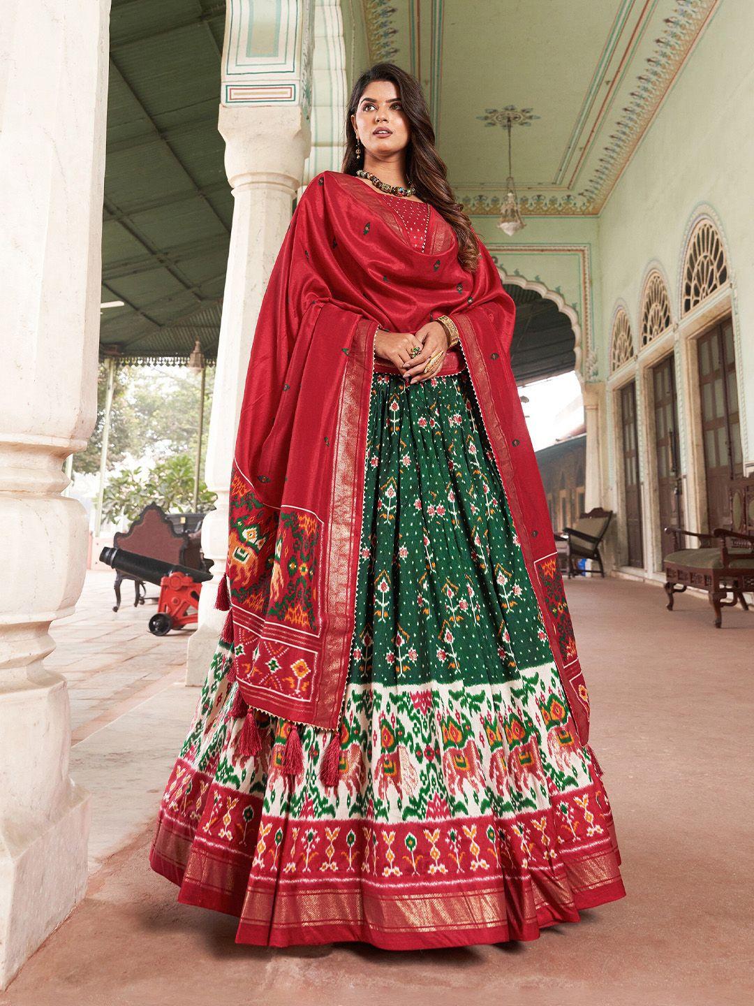 looknbook art printed semi-stitched lehenga & unstitched blouse with dupatta