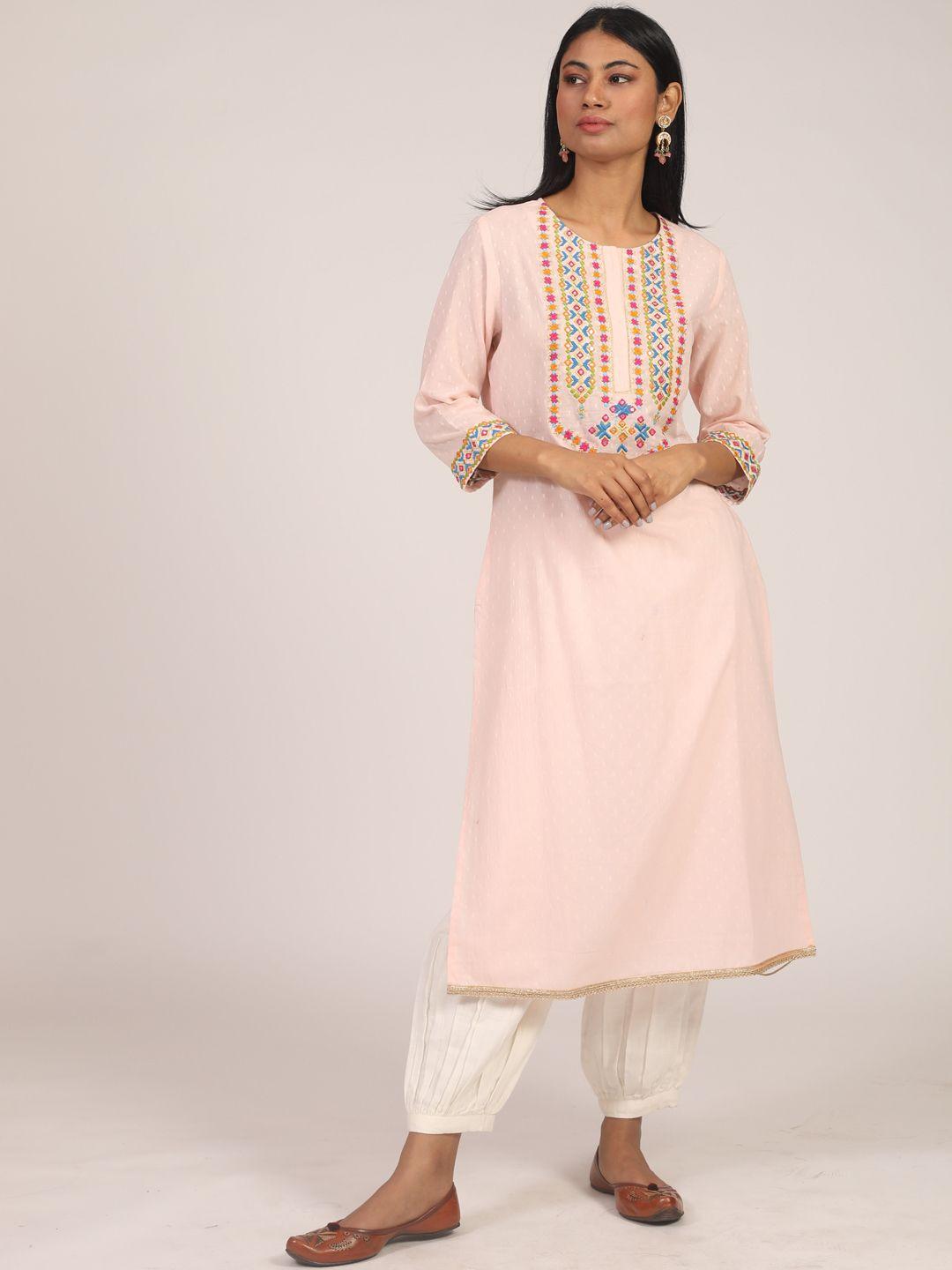 kasya women yoke design regular thread work kurta with salwar