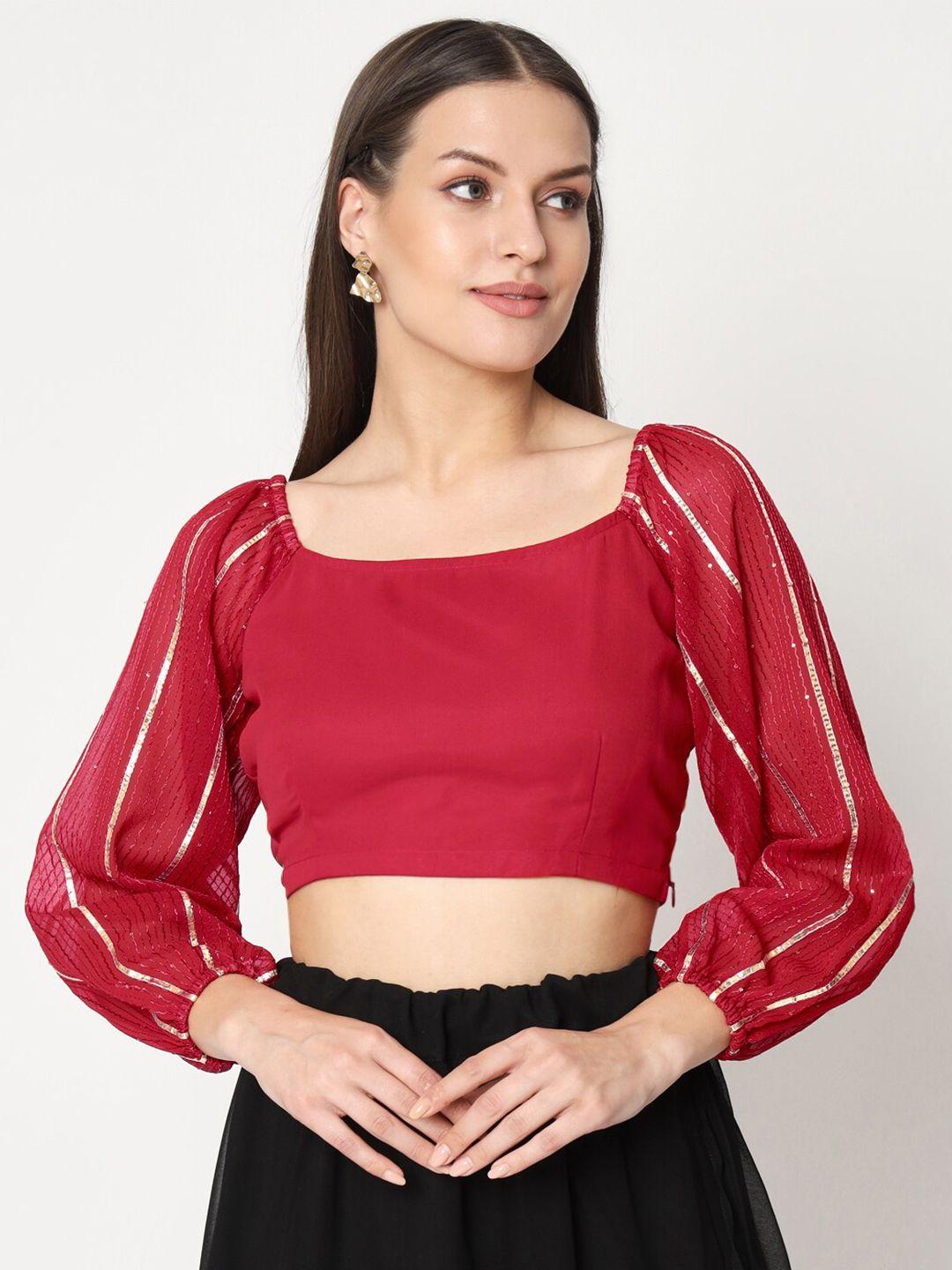 studio rasa puff sleeve sheer georgette crop top